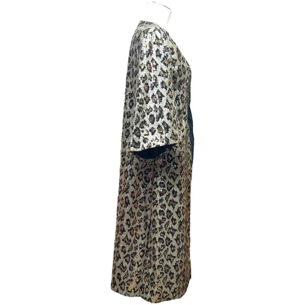 L&B Open Front Mid Length Kimono Leopard Sequin Small